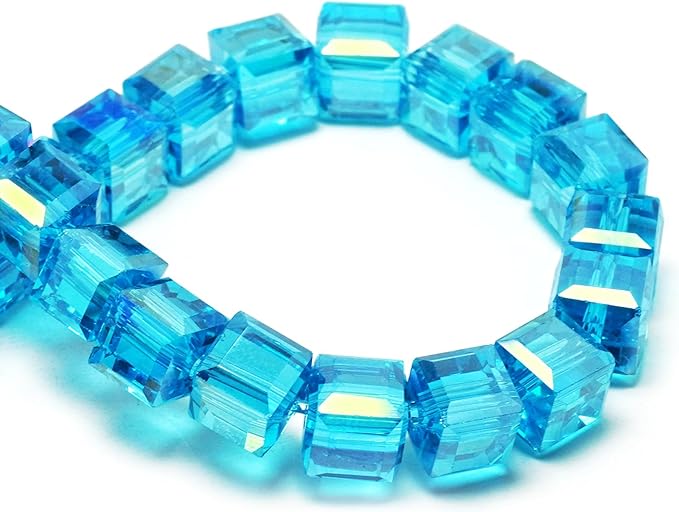 6mm Sparkle Cube Crystal Beads for Jewelry Making - Faceted Spacer Beads for Bracelets(94-100pcs, Lake Blue AB)