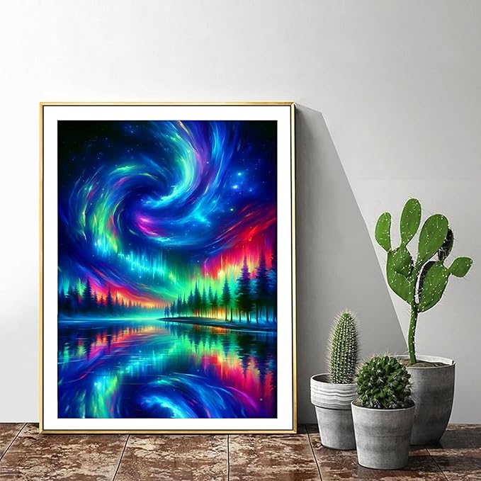 mrpwnle Aurora Diamond Art Painting Kits for Adults, Northern Lights Diamond Art Painting Kit for Adults, Round Full Drill 5D Landscape Diamonds Painting Gem Art DIY Crafts Kits 12x16inch