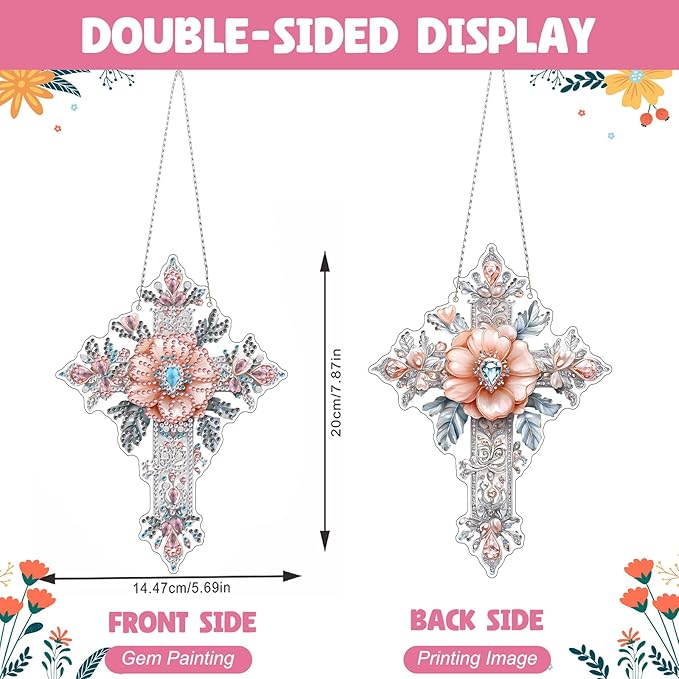 NAIMOER Diamond Art Hanging Kits for Adults, Cross Diamond Art Suncatchers, 5D Special Shape Fall Diamond Painting Pendant Window Ornament Gifts for Home Garden Door Wall Decor