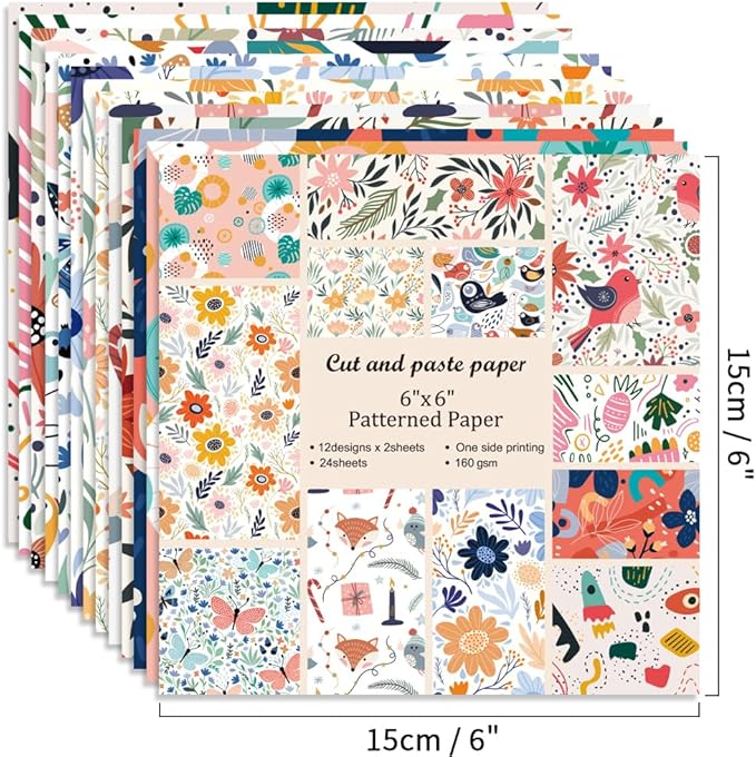 6x6” 160gsm cardstock Single Sided Scrapbooking 24 Papers Pad vintage decoupage scrapbook kit patterned paper junk journal supplies journaling supply scrap paper crafting Flower Bird