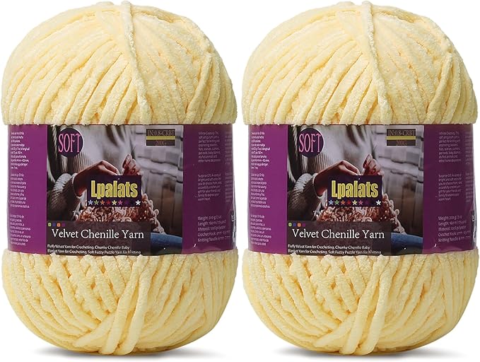Baby Blanket Yarn for Crocheting - 2 Pack of 200g/7oz Chunky Chenille Yarn for Knitting Blankets Amigurumi - #6 Super Bulky - 348 Yards Soft Thick Plush Yarns (2, Goose Yellow)