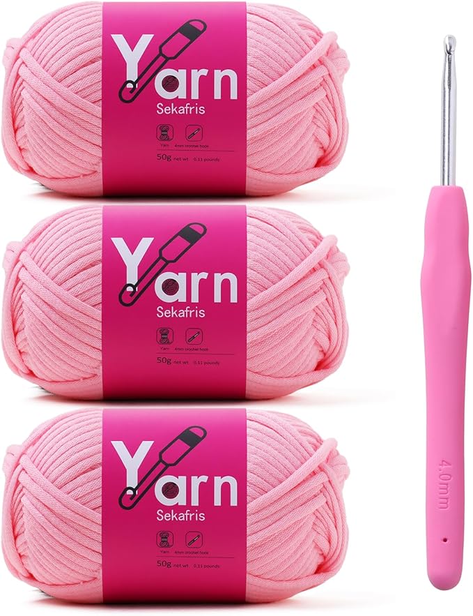Crochet Yarn with Cotton - Chunky Yarn for Crocheting - Cotton-Nylon Blend (Pink)