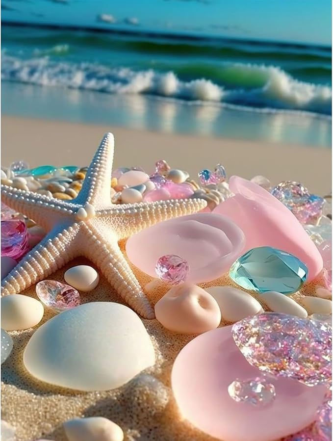Fountor Beach Diamond Art Kits for Adults, Sea Stone Diamond Painting Kits for Adults Beginners, DIY 5D Beach Landscape Diamond Painting with Round Gem Art Kits for Gift Home Wall Decor 12x16 Inch