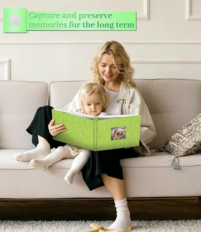 Photo Album Self Adhesive Scrapbook Album for 3x5 4x6 5x7 8x10 Pictures,40 Pages Linen Cover with Display Window DIY Photo Book,Ideal Gifts for Family Travel Wedding Baby
