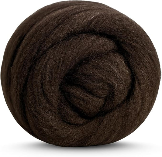 Revolution Fibers Corriedale Wool Roving 1 lb (16 Ounces) for Spinning | Soft Chunky Jumbo Yarn for Arm Knitting Blanket |100% Natural Undyed Wool Yarn Bulk, Felting Core, Carded Stuffing (Brown)
