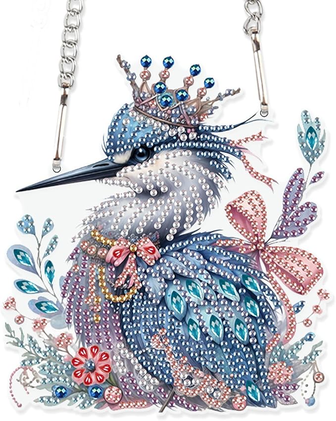 AiYuanzsh Kingfisher Diamond Painting Pendant Kit, Beautiful Bird 5D DIY Acrylic Special Shaped Rhinestones Diamond Art Hanging Sign, Holiday Wall or Door Decoration, Christmas Gift for Adults