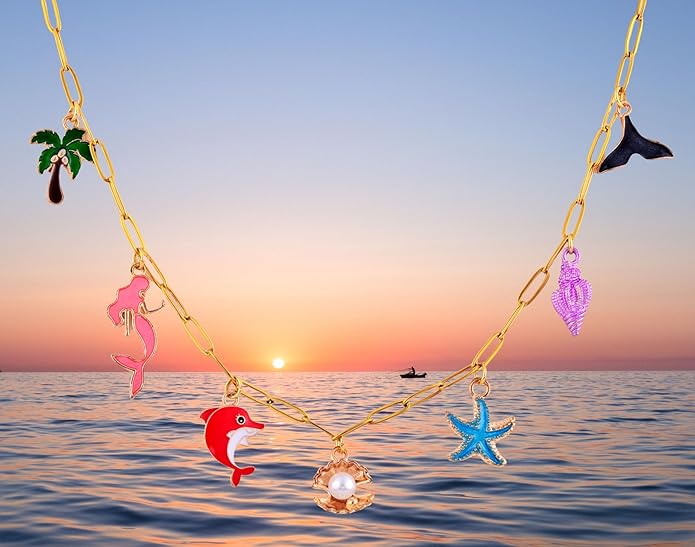 Gold Charm Necklace Kit - 4pcs 18in Stainless Steel Paperclip Chains & 50pcs Assorted Cute Gold Charms for DIY Jewelry Making