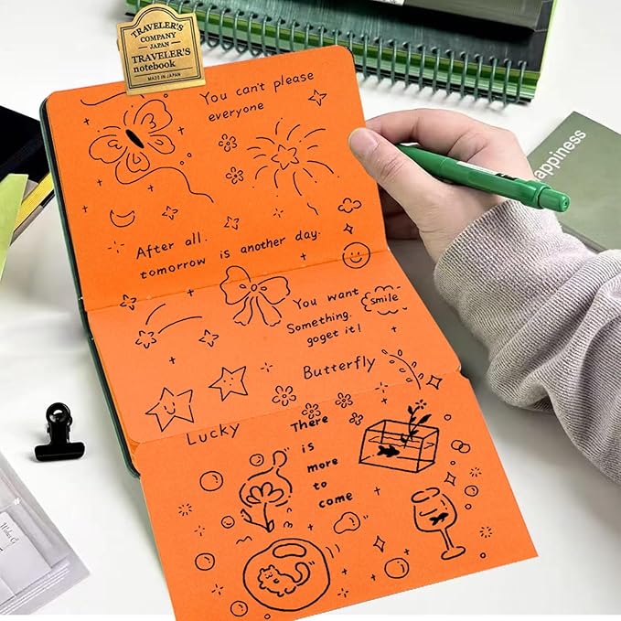 Small Premium Orange Art Sketchbook,5.7 x 3.54 inches Mixed Media Notebook,34 Sheets 120 GSM Acid-Free Folding Drawing Papers, Hardcover Pocket Journal Sketchbook for All Artists