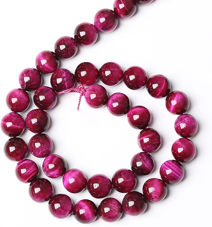72PCS 8mm Rose Red Tiger Eye Gemstone Loose Beads Natural Round Loose Stone Beads for Jewelry Making DIY Bracelet Necklace Earrings 2 Strand 32"