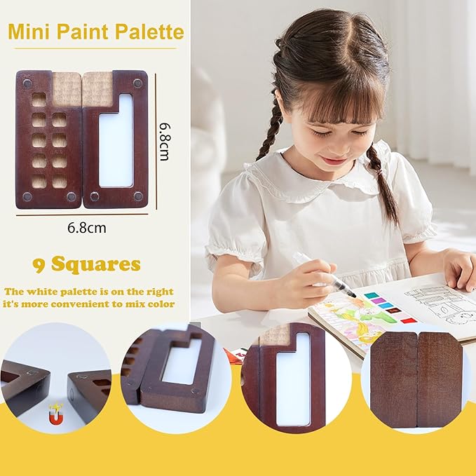 Mini watercolor set Mini watercolor travel set Mini Watercolor Paint Set Travel Watercolour Sets Pocket Artist Watercolour Travel2 Sets Pocket Watercolour Kit Portable Paint Palette（9 Grids，Sunshine orange)
