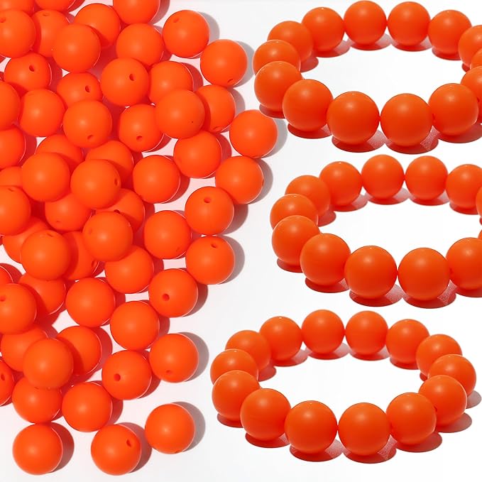 120pcs 15mm Bulk Silicone Beads for Pens, Keychains, Necklaces and Bracelets Making, Assorted Rubber Beads Set (Orange)