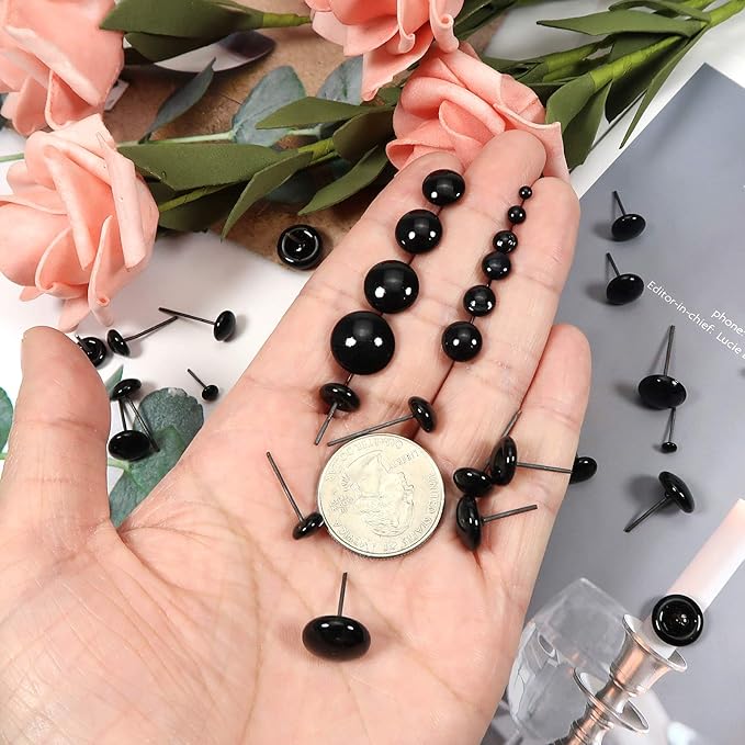 TOAOB 100pcs Black Glass Eyes Kits 3mm to 12mm Assorted Sizes for Crafts Needle Felting Bears Dolls Decoys Sewing