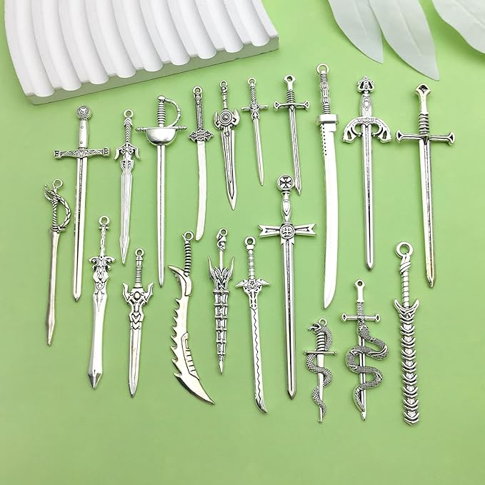 Sailanzi 40pcs antique silver sword bookmark set Pendant Jewelry Making DIY Keychain Earrings Pendant Various Design Charms for Jewelry Making Bracelets Necklace (SN791)