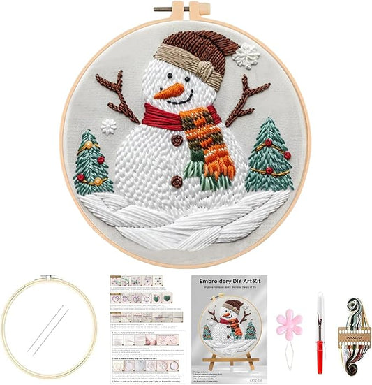 Huacan Embroidery Kits for Adults Beginner DIY Cross Stitch Stamped Christmas Pattern Stitching Sewing Kit 1 Piece 7.8 x 7.8 Inch (Snowman)