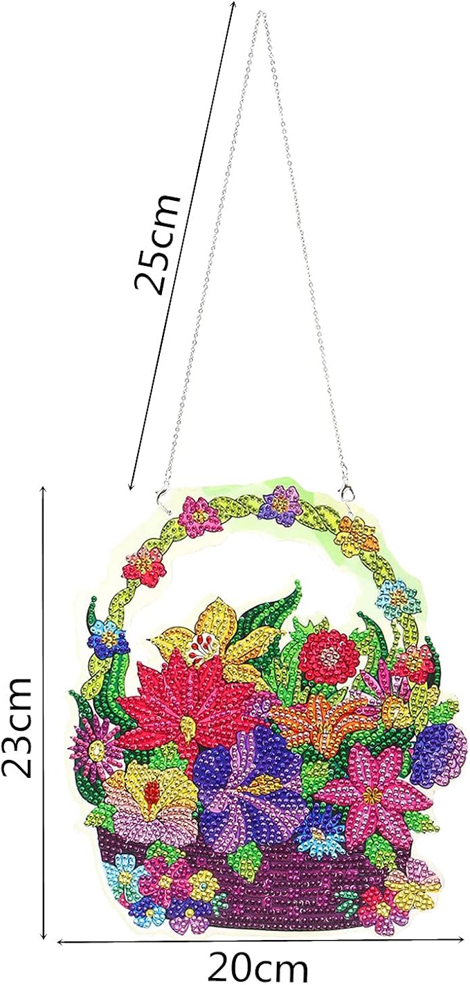 YEESAM ART DIY 5D Rhinestone Painting Christmas Decorations Hanging Kit, Colorful Flowers 20x23cm Rhinestone Art for Wall Door Window Decorations Hanging Mosaic Crafts Ornaments