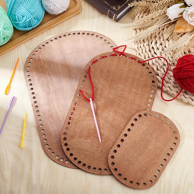 PH PandaHall Oval Wooden Basket Base, 3 Sizes Coffee Blank Crochet Basket Base, Crochet Bag Bottom Crochet Bottom Accessory for DIY Basket Craft Knitting for Knitters, Crocheters and Beginners