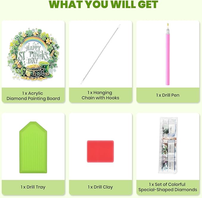 MXJSUA St. Patrick's Day Diamond Art Hanging Kits for Adults Beginners, Crystal Diamond Suncatchers, Special Shape Diamond Painting Pendant Window Ornament Gifts for Home Garden Door Wall Decor