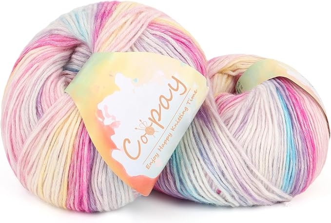 Coopay Yarn for Crocheting Knitting, Gradient Cake Yarns, 2 × 3.53oz - 240yds - 50% Cotton 50% Acrylic Ombre Yarns, Gradient Crochet Yarn for Blankets, Shawls, Scarves (206 Fairy Tale)