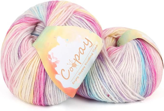 Coopay Yarn for Crocheting Knitting, Gradient Cake Yarns, 2 × 3.53oz - 240yds - 50% Cotton 50% Acrylic Ombre Yarns, Gradient Crochet Yarn for Blankets, Shawls, Scarves (206 Fairy Tale)