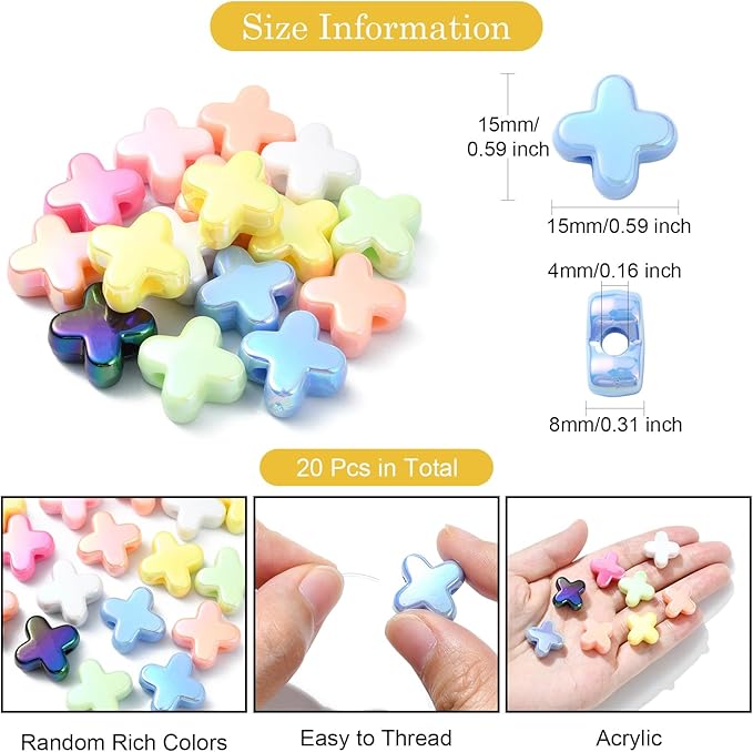 Ipotkitt 20 Pcs UV Plated Letter X Shaped Acrylic Beads Iridescent Cross Spacer Beads Random Color Beaded Ornaments for DIY Jewelry Making Necklace Bracelet Earrings