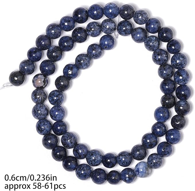 Stone Beads, 45pcs Blue Sodalite, 8mm Round Loose Beads for Jewelry Making, Bracelets, with Bag, String & Card