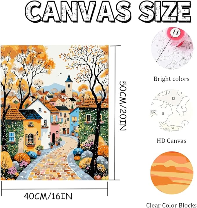 Mosaflare Paint by Numbers for Adults Beginner, Building Scenery Adult Paint by Number Kits on Canvas, DIY Acrylic Oil Easy Painting by Numbers for Home Wall Decor 16X20 inch (Without Frame)