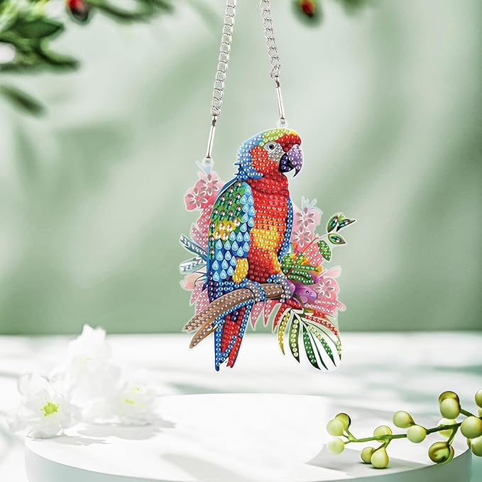AiYuanzsh Animal Parrot DIY Acrylic Diamond Art Painting Pendant Kits Special Shaped Rhinestone Round Diamond Art Window Pendants Home Garden Wall Hanging Kits Home Wall Decor Gift