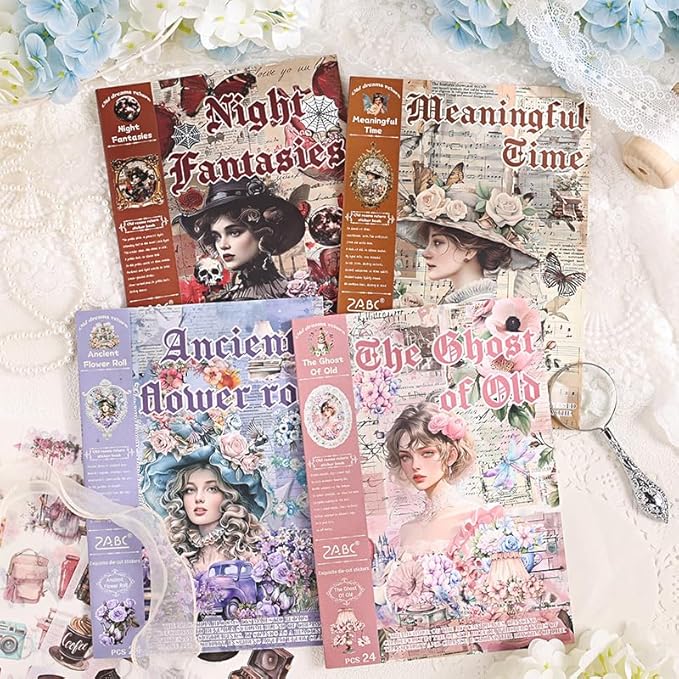 4 Different Goth Themes Sticker Pad,Vintage and Goth Aesthetic Washi Stickers Book, Die-Cut Sticker Book for Phone Scrapbook Junk Journal Collage DIY Crafts