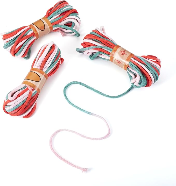98.46 Feet Christmas Theme 3-3.5mm Macrame Cord Twisted Soft Macrame Rope Segment Dyed Decorative Cord Sewing Twine Craft Thread for DIY Crafts Knitting Plant Hangers Christmas Wedding Decor