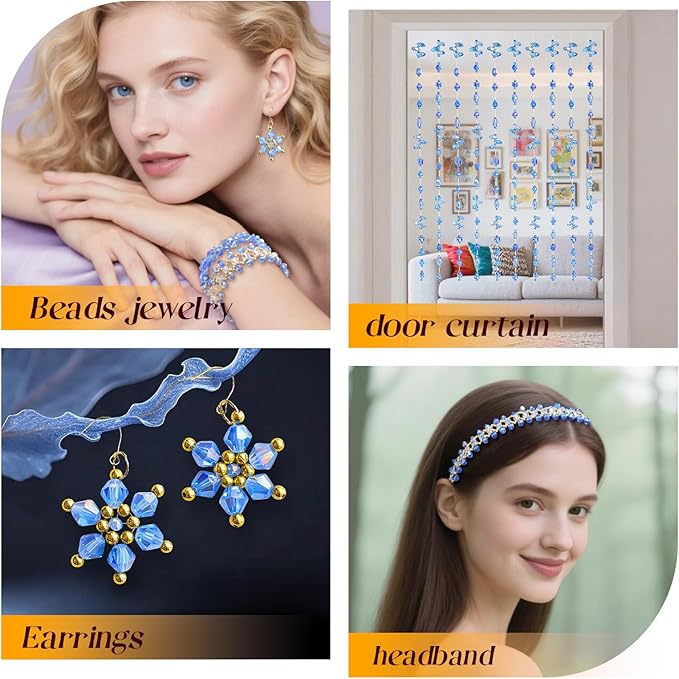 1500 Pcs Crystal Glass Beads for Jewelry Making – 12 Styles Bicone, Rondelle, Cube, Teardrop & 3mm Spacer Beads, DIY Bracelet Necklace Earring Craft Kit with Organizer Box(Blue)