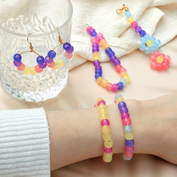 korlon 1500 pcs uv beads, glow in the dark beads for bracelets, crafts, 8mm friendship bracelet kit hair kandi color changing pony bead with crystal elastic string & 2 elastic cords