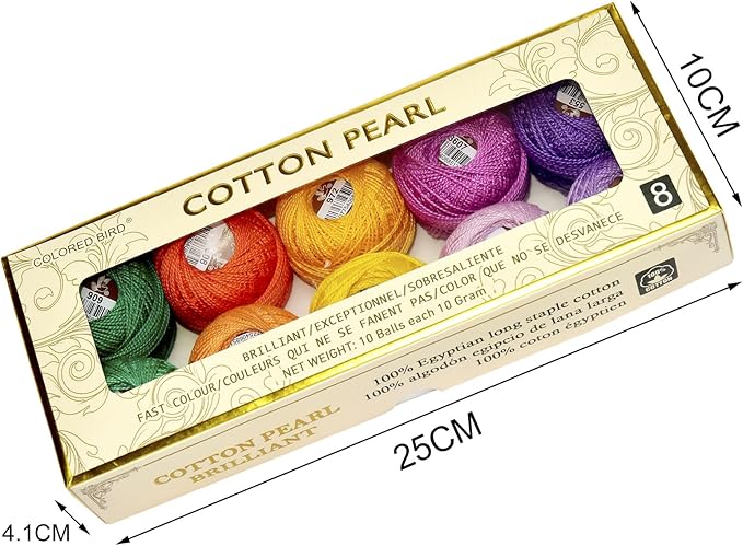 Double Mercerized Egyptian Long Staple Cotton Pearl Thread Ball 10 Grams Rainbow Color Embroidery Thread 10 Colors per Box for Crochet Hardanger Cross Stitch Hand Embroidery,Rainbow Light Color