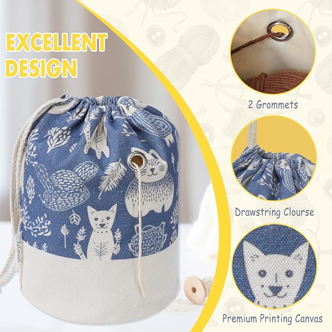 Yarn Bag, Small Crochet Bag Organizer, Drawstring Yarn Storage Knitting Bags, Portable Mini Yarn Holder for Crocheting Project, Skein Ball, Needles Accessories