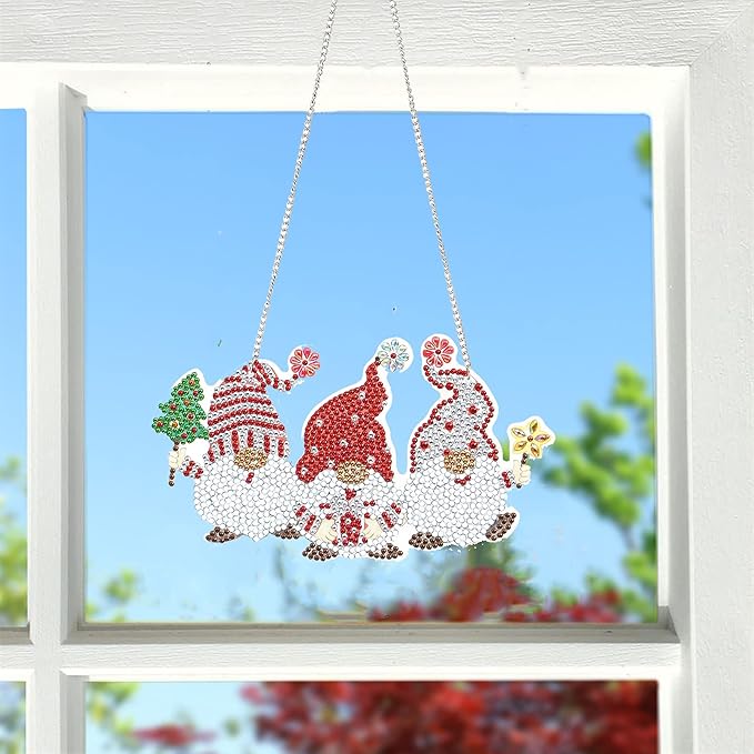 YEESAM ART DIY 5D Rhinestone Painting Christmas Decorations Hanging Kit, Santa Claus 20x15cm Rhinestone Art for Wall Door Window Decorations Hanging Mosaic Crafts Ornaments