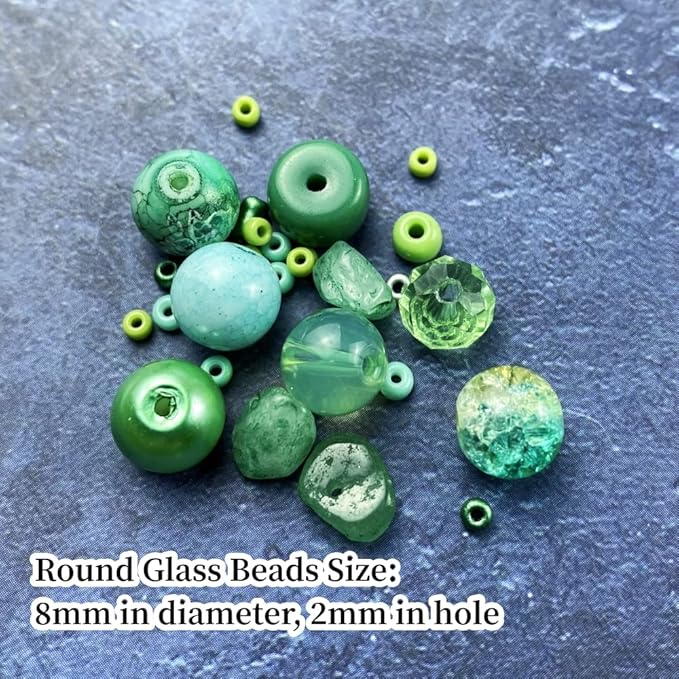 Assorted Glass Resin Beads Multi Size Colors Smooth Cracked Gravel Millet Spacer Beads for Bracelets Necklace Earring DIY Jewelry Making Craft(Light Green Series)