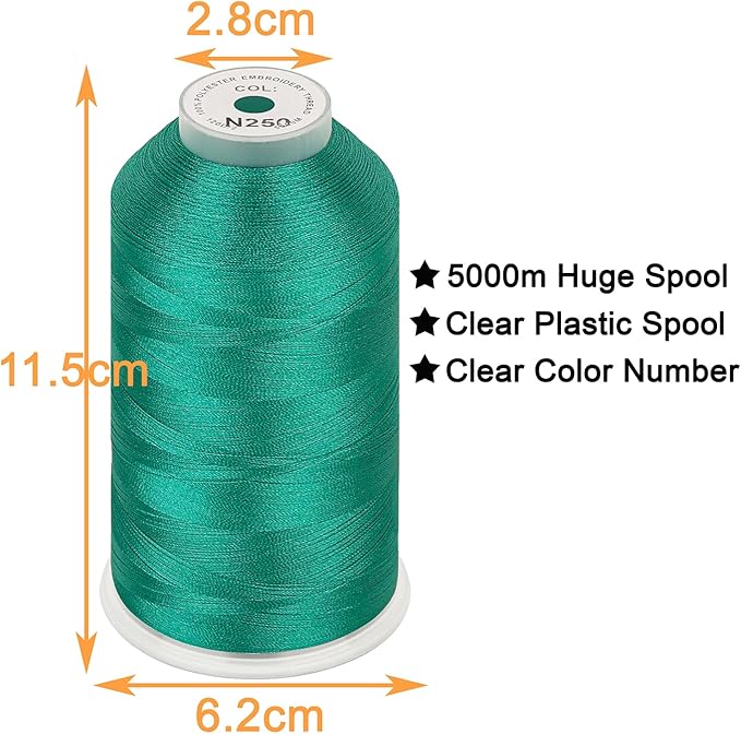 New brothread - Single Huge Spool 5000M Each Polyester Embroidery Machine Thread 40WT for Commercial and Domestic Machines - Emerald Green (Janome Color)