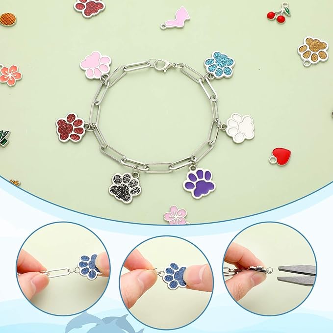 Tondiamo 173 Pieces Charm Bracelet Making Kit for Women DIY Silver Chain Bracelet Jewelry Making Kit for Adult 100 Assorted Charms Pendants 60 Jump Rings Pliers for Crafts Beginner Supplies Gift