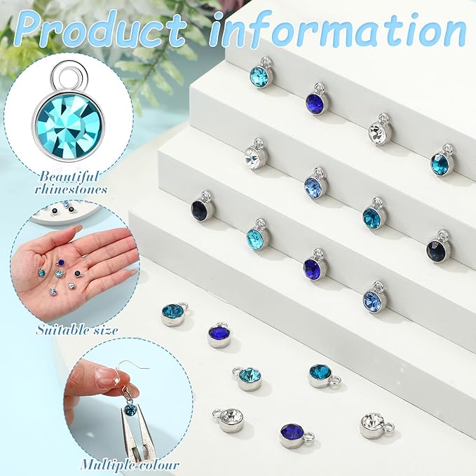 Sureio 120 Pcs Birthstone Charms for Jewelry Making Handmade DIY Crystal Birthstone Beads Bling Round Charms Bracelet Enamel for Birthday Jewelry Making Earrings Accessory (Mixed Colors)