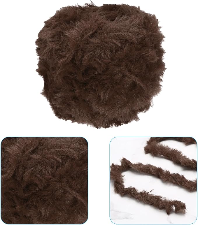 PATIKIL Coffee Brown Faux Fur Yarn, 70yds Chunky Soft Polyester Plush Yarn for Crocheting Knitting Blanket Rug Sweater Scarf Hat Bear Craft