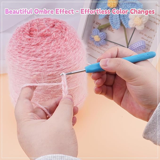 Weabetfu Gradient Cake Yarn for Crocheting & Knitting-Ombre Yarn Cake of 200g/7.05oz.-80% Acrylic,20% Nylon|Light Weight&Soft Crochet Yarns for Scarves,Blankets & Garments-03