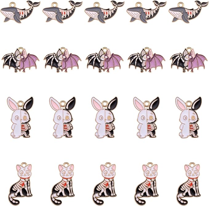 WEWAYSMILE 20pcs Halloween Charm Pendant Bat & Animal Charms for Jewelry Making Kit - Necklace, Bracelet & Earrings Accessories