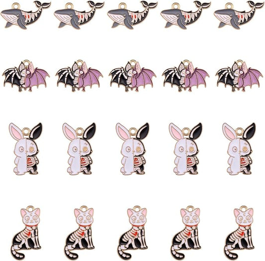 WEWAYSMILE 20pcs Halloween Charm Pendant Bat & Animal Charms for Jewelry Making Kit - Necklace, Bracelet & Earrings Accessories