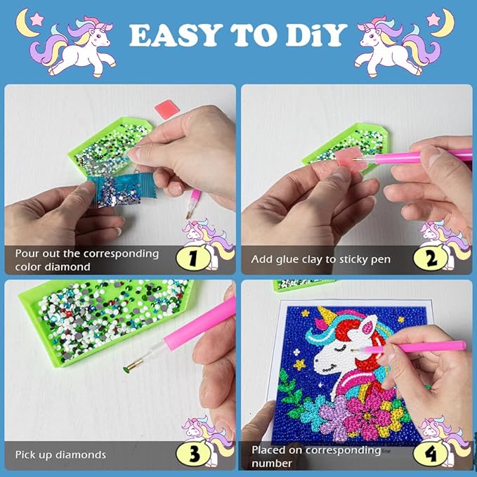 Labeol Diamond Art Kits for Kids Crafts for Girls Ages 6-8-10-12 Easy to DIY Creative Diamond Art Sticker Craft by Numbers Kits for Kids and Adult Beginners (6 Pack Cute)