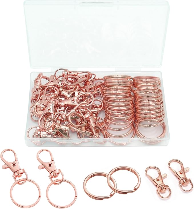 60 Pcs Premium Swivel Lanyard Snap Hook with Key Rings, Metal Lobster Clasp Keychain Hooks for Lanyard Crafting（Rose Gold）