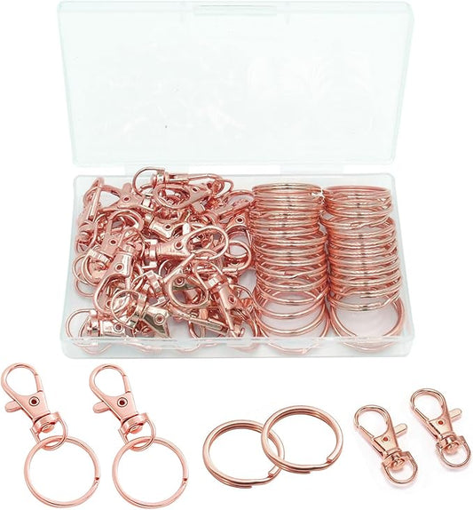 60 Pcs Premium Swivel Lanyard Snap Hook with Key Rings, Metal Lobster Clasp Keychain Hooks for Lanyard Crafting（Rose Gold）