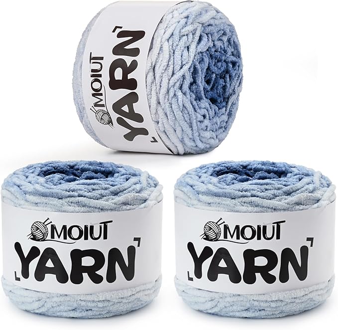 Blanket Perfect Ombre Cake Yarn - Baby Yarn for Crocheting Soft - 3 Pack of 10.6oz/300g - #6 Super Bulky - 197 Yards for Knitting, Crafts & Amigurumi, Chunky Chenille Yarn(3 Gray Blue)
