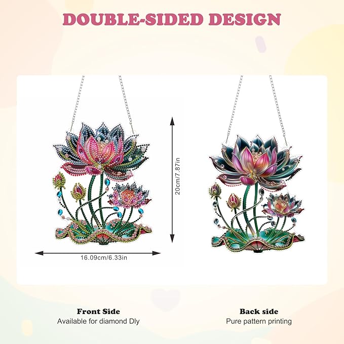 HEIBAGO Lotus Diamond Art Hanging Kits for Adults, Flower Diamond Art Suncatchers, 5D Special Shape Diamond Painting Pendant, DIY Window Ornament Gifts for Home Garden Door Wall Decor 8.3x8.3 in