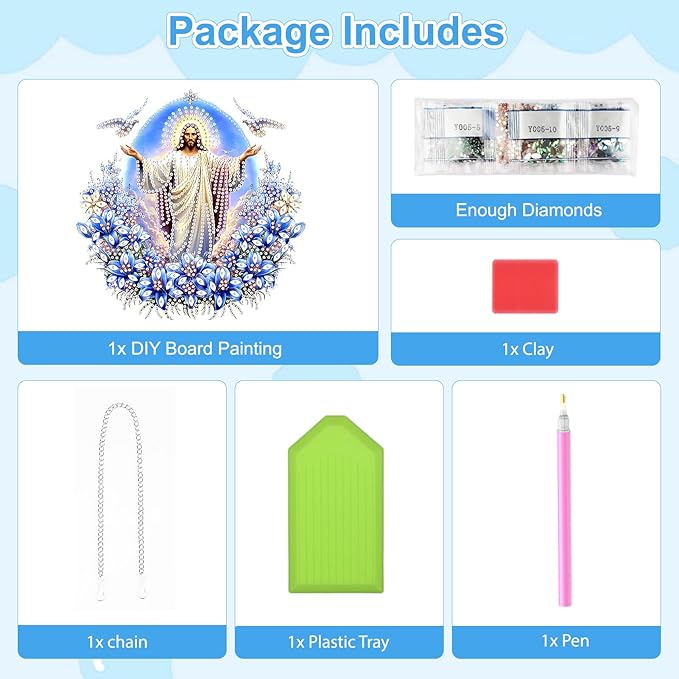 TOSTOG Diamond Art Hanging Kits for Adults, 5D Jesus Diamond Paintings for Adults Window Pendant, Special Shape Diamonds DIY Jesus Diamond Paintings Hanging Pendant Kit for Wall Decor Gift