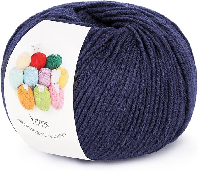 Katech Cotton Yarn for Crocheting-55% Cotton 45% Acrylic-4 Medium (Worsted)-Super Soft Milk Cotton Yarn-Great Crochet and Knitting Starter Kit for Colorful Craft（Deep Blue）