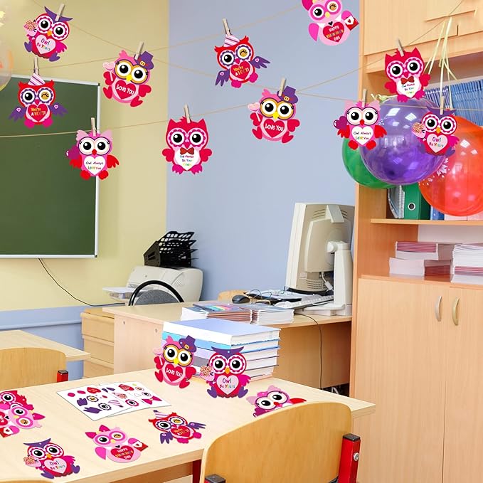 chiazllta 30 PCS Valentine's Day Craft Kits DIY Owl Craft for Valentine's Heart Craft Make Your Own Owl Bulk Set for Home Game Activities